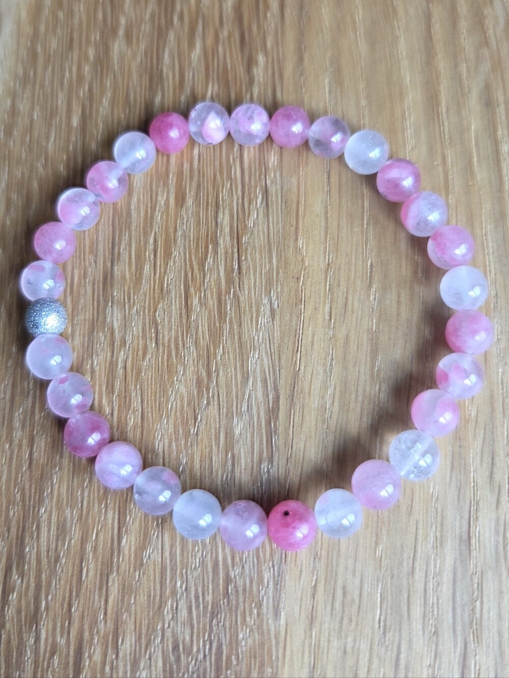 Pink Cherry Blossom Agate Beaded Stretch Bracelet | Handmade